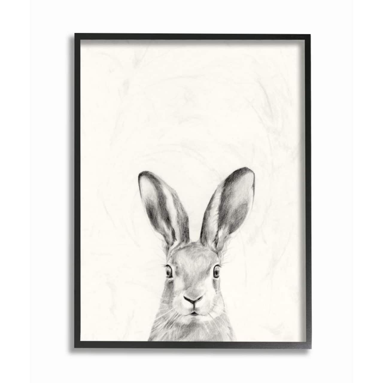 Stupell Industries Bunny Rabbit Portrait Grey Drawing Design Framed Wall Art